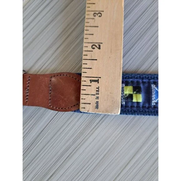 Leather Man Ltd Nautical Flag Belt Leather Trim Brass Buckle CT Mens 40 Maritime - Picture 11 of 13